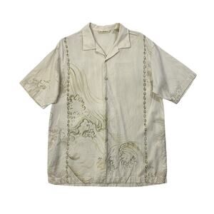 Tommy Bahama Shirt Mens M Medium Cream Silk Button Up Short Sleeve Hawaiian